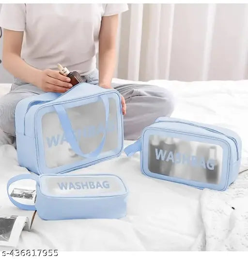 Wash Bag Blue – Organizer Bags for Travel & Storage (Pack of 3) - JustHomely