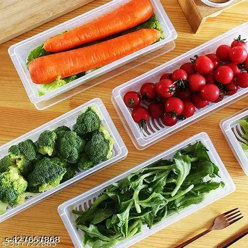 Stackable Food Storage Containers with Drain Plate & Lid β Perfect for Fruits, Vegetables, and Leftovers (Set of 6) - JustHomely