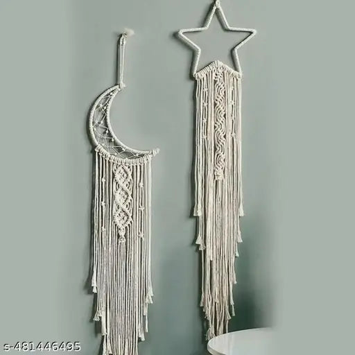 Handcrafted Macrame Star Moon Wall Hangers - Perfect Gift & Home Decor - JustHomely