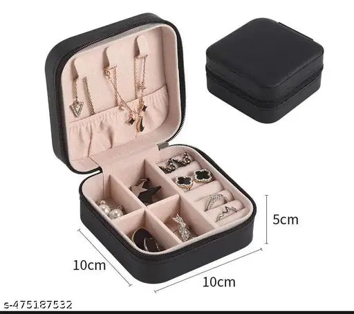 Compact Faux Leather Jewelry Organizer – Travel Case for Rings, Earrings, Necklaces, and More (Black) - JustHomely