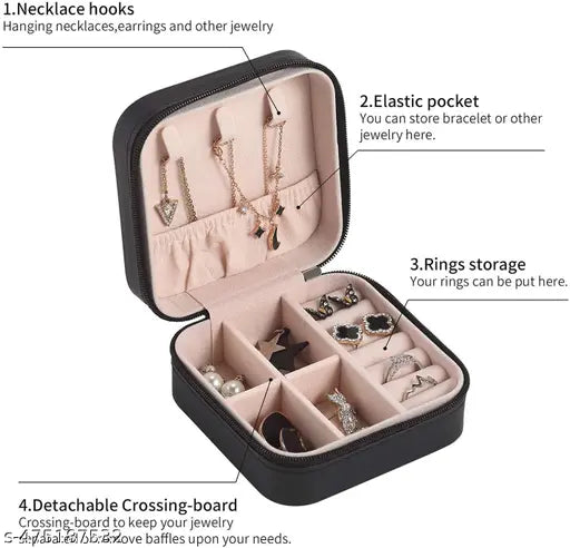 Compact Faux Leather Jewelry Organizer – Travel Case for Rings, Earrings, Necklaces, and More (Black) - JustHomely