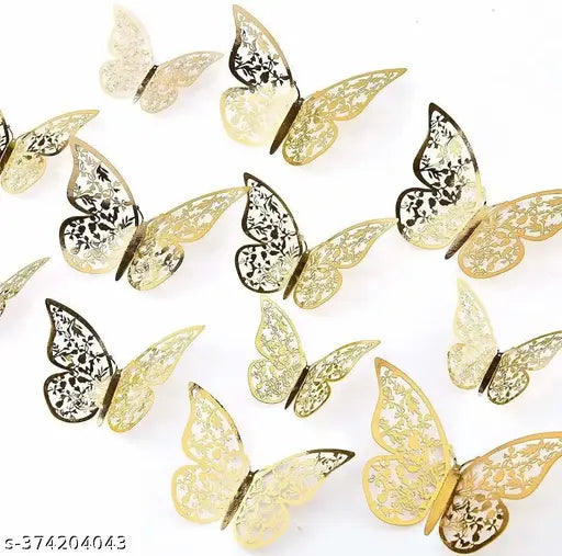 3D Gold Butterfly Wall Decor – Elegant Stickers for Room, Party, & Nursery (12 Pcs) - JustHomely
