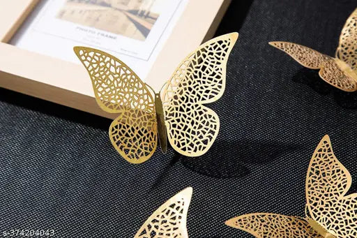 3D Gold Butterfly Wall Decor – Elegant Stickers for Room, Party, & Nursery (12 Pcs) - JustHomely