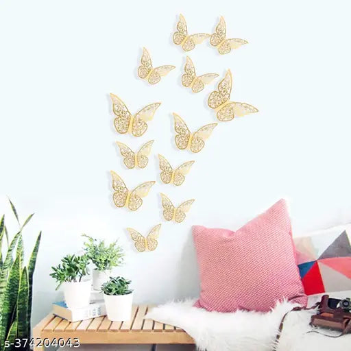 3D Gold Butterfly Wall Decor – Elegant Stickers for Room, Party, & Nursery (12 Pcs) - JustHomely