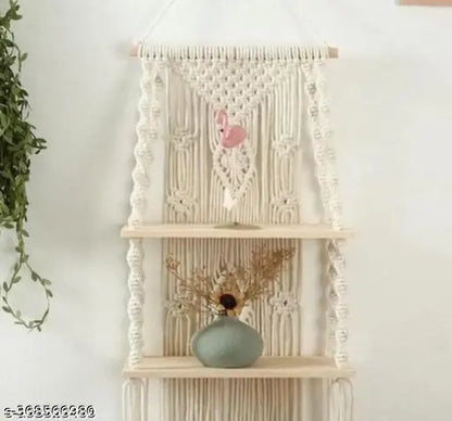 Hanging Macrame Wall Shelf – Sustainable Floating Wooden Shelf for Plants & Decor - JustHomely