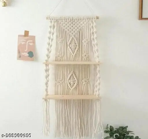 Hanging Macrame Wall Shelf – Sustainable Floating Wooden Shelf for Plants & Decor - JustHomely