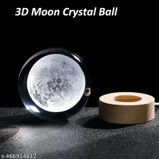 3D Crystal Moon Lamp – Engraved Crystal Ball Night Light with Wooden LED Base - JustHomely