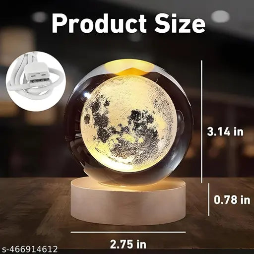 3D Crystal Moon Lamp – Engraved Crystal Ball Night Light with Wooden LED Base - JustHomely
