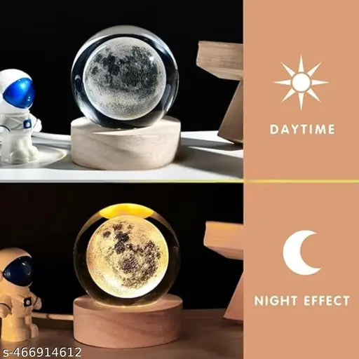 3D Crystal Moon Lamp – Engraved Crystal Ball Night Light with Wooden LED Base - JustHomely