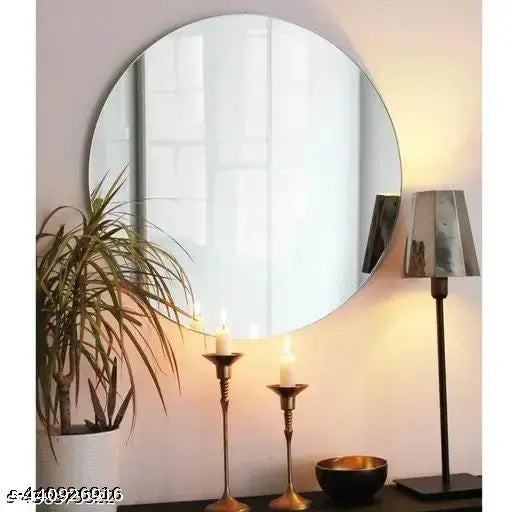 Modern 12 inch Round Glass Mirror (No Drill Required) - JustHomely