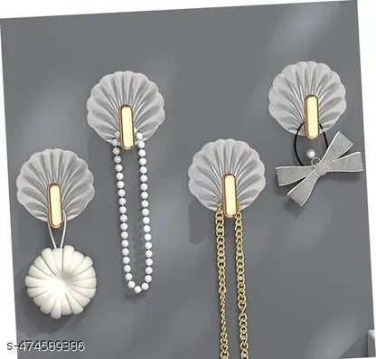 Shell-Shaped Creative Multifunctional Hook – Self-Adhesive (Pack of 4) - JustHomely