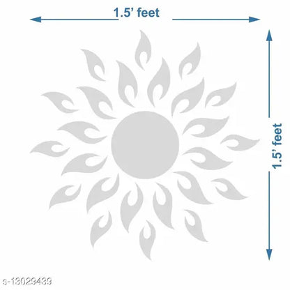 Sun Silver Mirror With 2 Set Golden 3D Acrylic Wall Sticker – Abstract Wall Decor - JustHomely