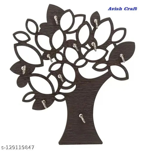 Art & Craft Tree Key Holder – Wooden Brown Wall Hook for Keys & Accessories - JustHomely