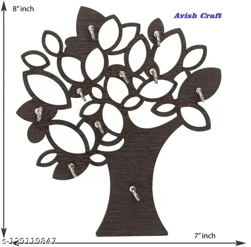 Art & Craft Tree Key Holder – Wooden Brown Wall Hook for Keys & Accessories - JustHomely