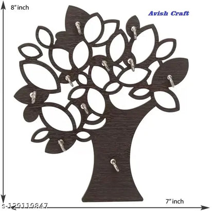Art & Craft Tree Key Holder – Wooden Brown Wall Hook for Keys & Accessories - JustHomely